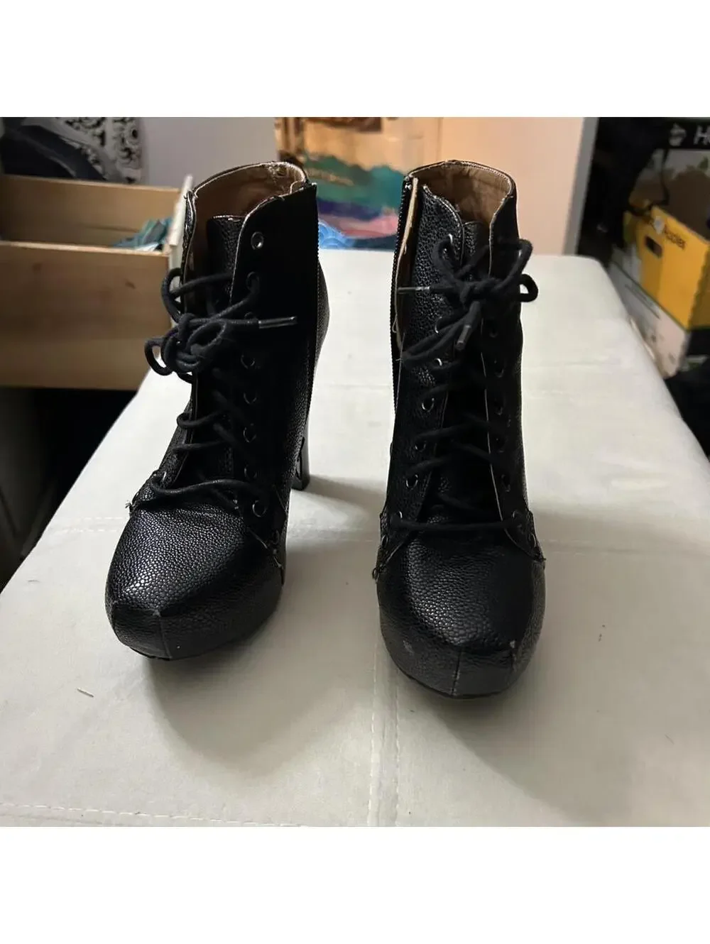 Women’s Black lace up platform boots with 3” heels